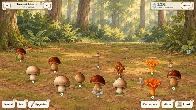 The Forest Floor habitat by day, planted with mushrooms