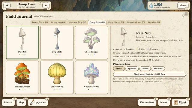 The field journal, with species and their variants