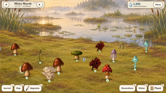 The Misty Marsh habitat with its mushrooms and decorations